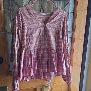 Easel Pink Plaid Women's Blouse